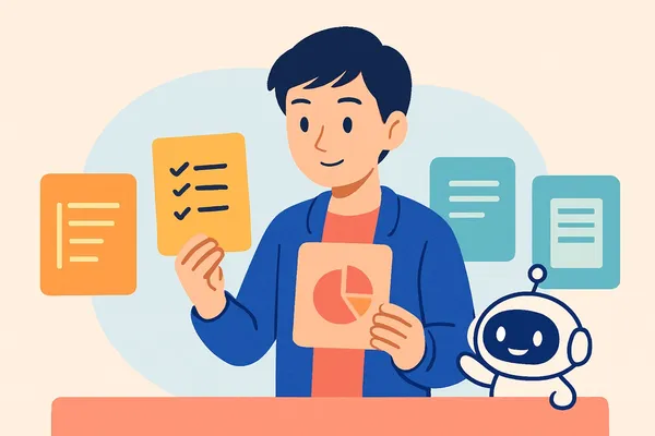 SPI・玉手箱・GAB・TG-WEBなど複数のWebテストの違いを見分ける就活生とAIロボットのイラスト